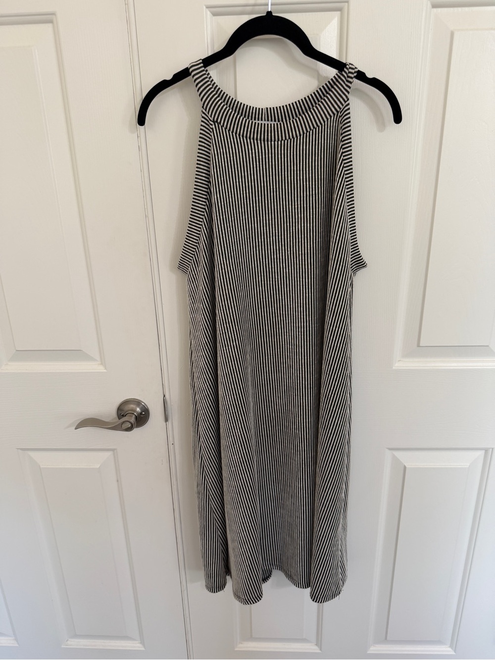 Wilde XL Black White Stripe Sleeveless Midi Dress Swing A Line Minimalist